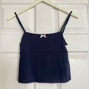 Edikted Navy Blue Spaghetti Strap Top with Pink Bow